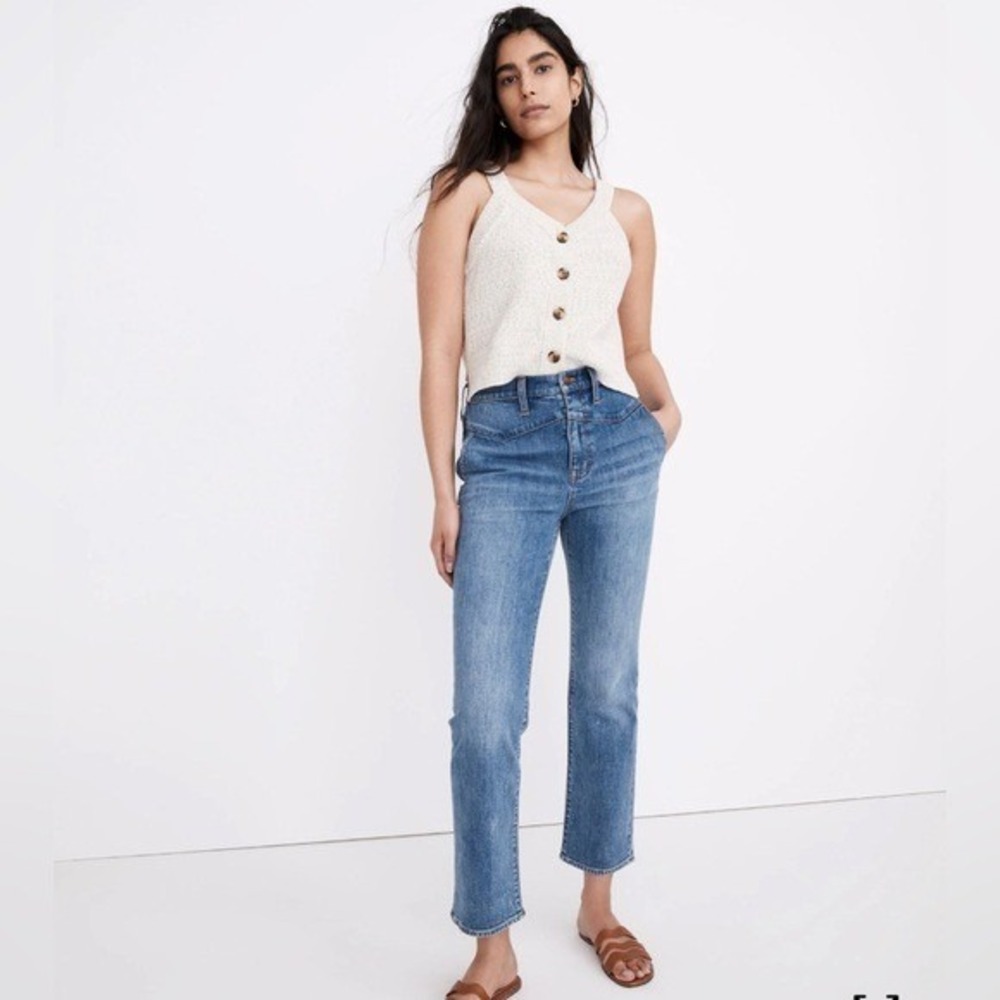Madewell High-Rise Western Yoke Straight Leg Jeans Medium Wash Blue Denim